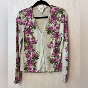 Talbots Vintage Silk  Camel Hair blend Cardigan Purple Floral Grandmacore S